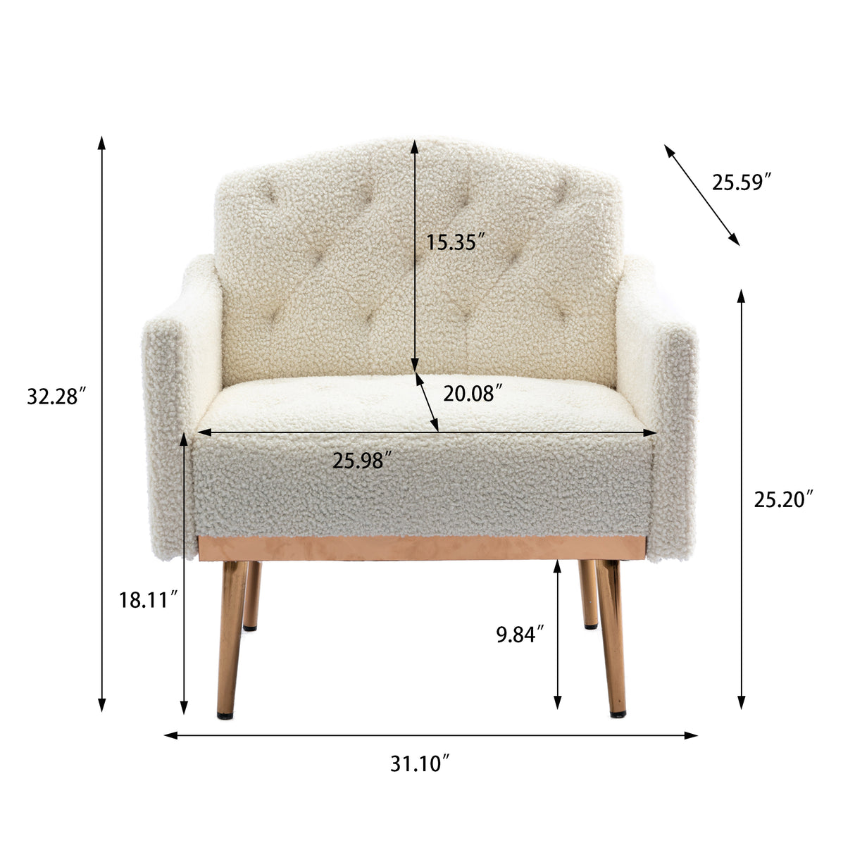 COOLMORE modern style armchair, plush decorative fabric armchair with golden metal legs (white teddy bear) - V.I.P Digital Presence