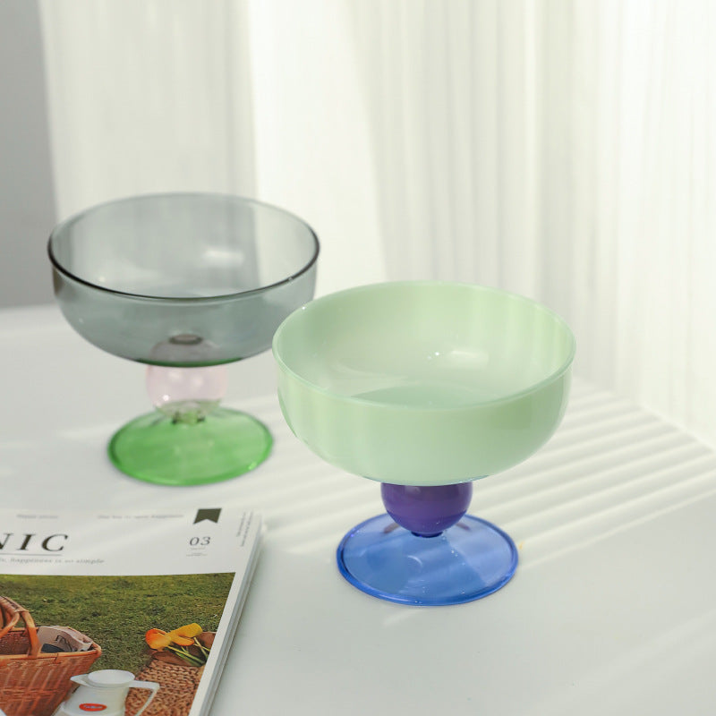 Household heat-resistant cute stained glass bowl tall dessert bowl sugar bowl household taro round ice cream bowl yogurt bowl - V.I.P Digital Presence