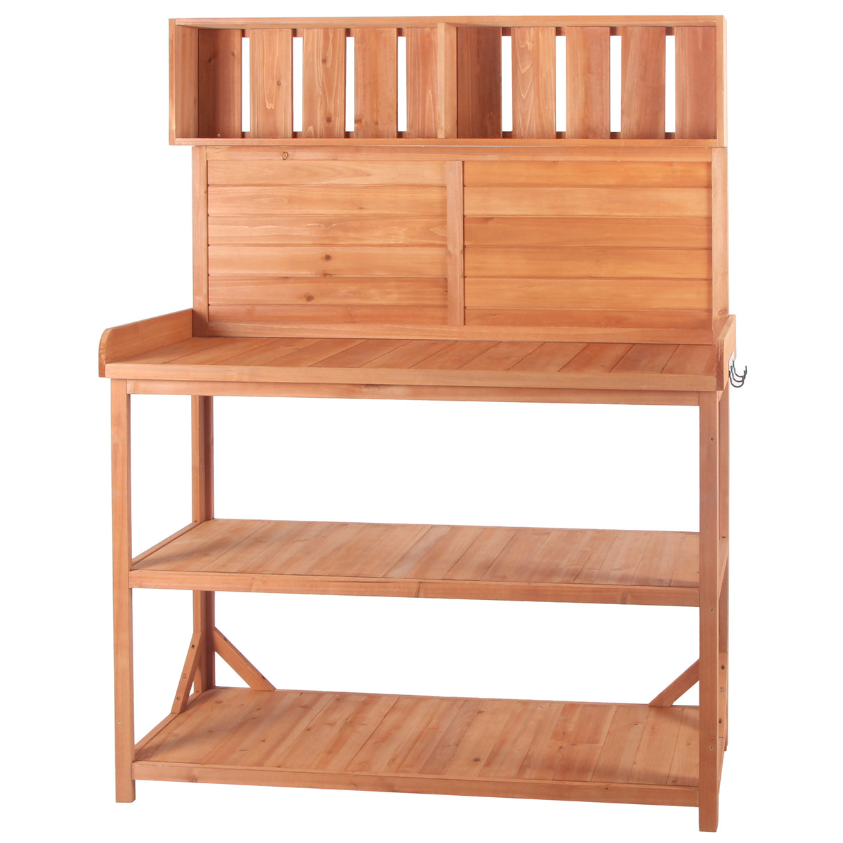 65" Large Wooden Farmhouse Rustic Outdoor Potting Bench Table Garden Potting Bench with 4 Storage Shelves and Side Hook,Natural - V.I.P Digital Presence