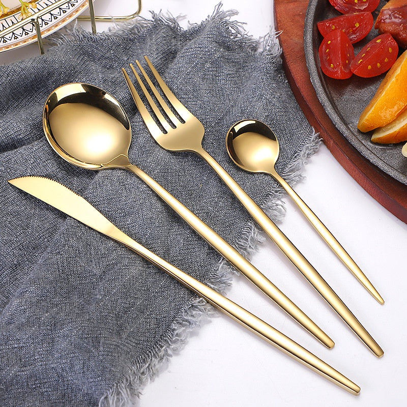Portuguese Stainless Steel Knife Fork Spoon Golden Steak Knife Fork Set Four-Piece Tableware Set - V.I.P Digital Presence