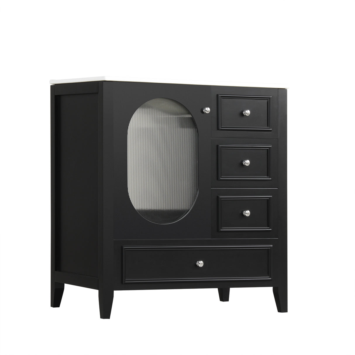 30" Bathroom Vanity with Sink, Bathroom Vanity Cabinet with Three Drawers and Door, Solid Wood and MDF, Black - V.I.P Digital Presence