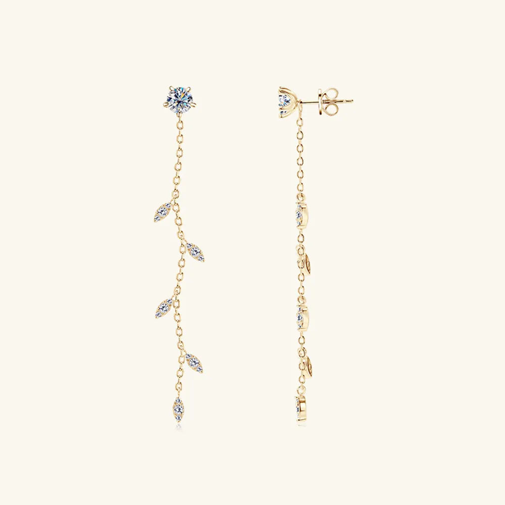 1.38 Carat Moissanite 925 Sterling Silver Leaf Earrings - V.I.P Digital Presence