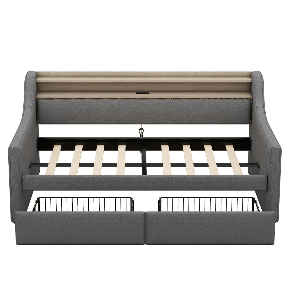 Twin Size Daybed with Storage Drawers, Upholstered Daybed with Charging Station and LED Lights, Gray - V.I.P Digital Presence