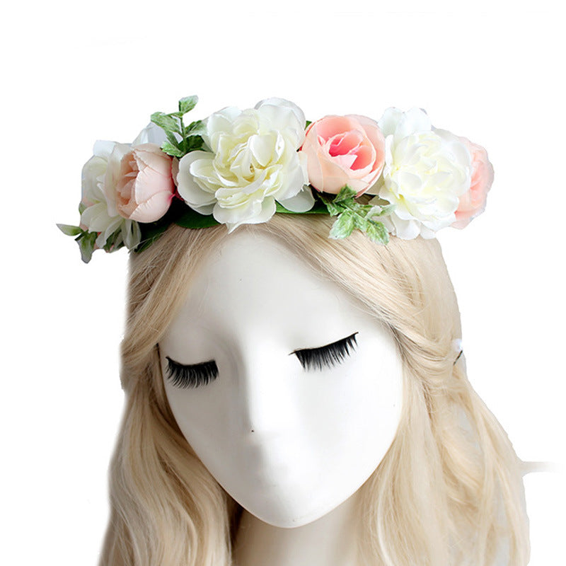 Flower garland handmade simulation flower ribbon hair accessory fresh wedding photography flower garland headwear - V.I.P Digital Presence