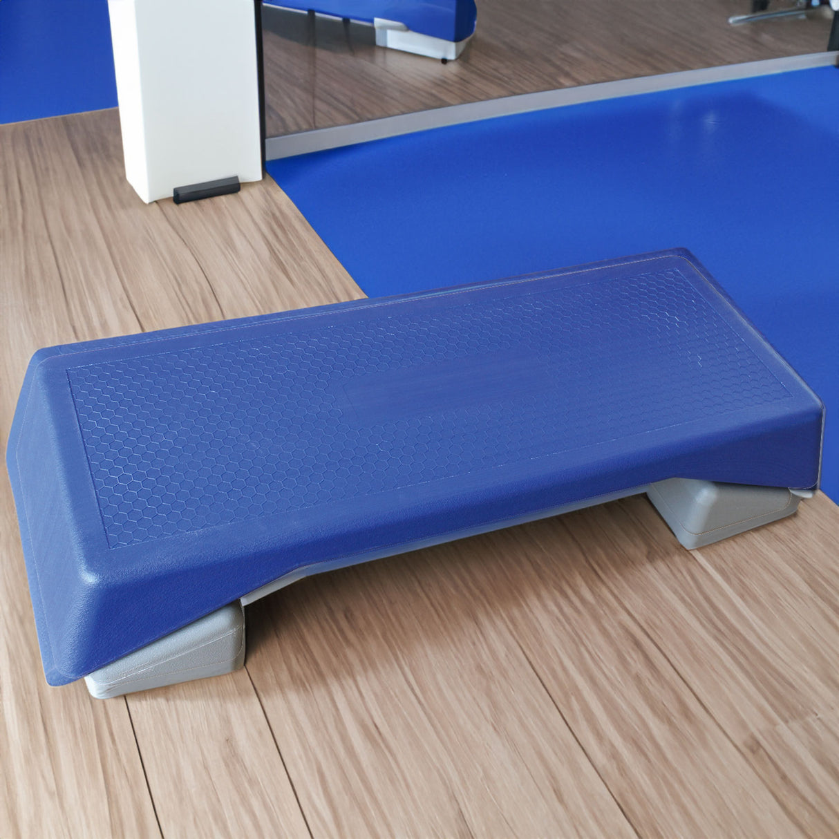 Plataforma de paso para aeróbicos, equipo de fitness de altura ajustable, plataforma de paso para ejercicios, plataforma de paso deslizante con almohadilla de elevación, color azul