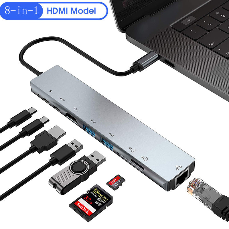 Eight in one docking station Type-C to network card HDMI multifunctional laptop converter - V.I.P Digital Presence