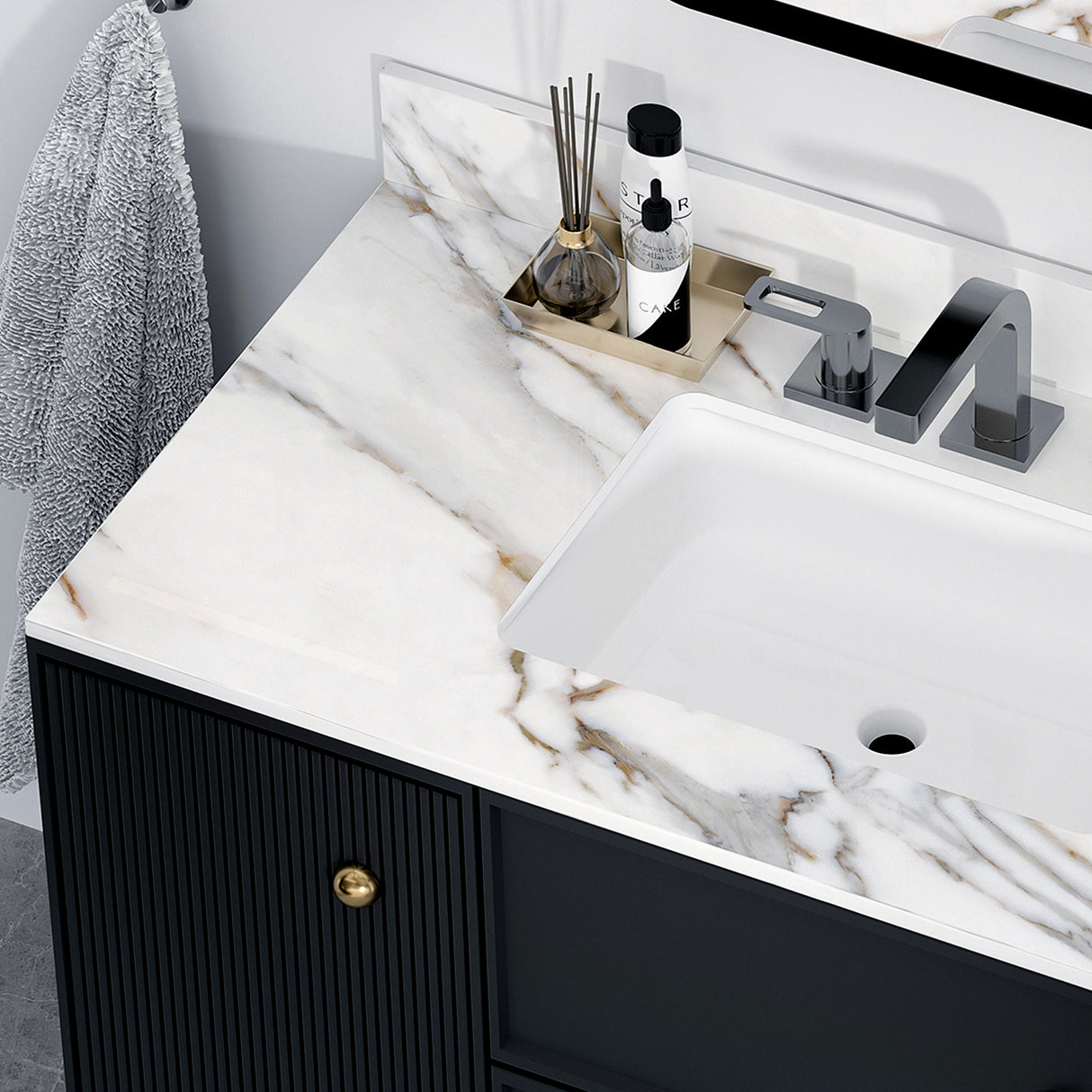 43 inch marble countertop with base rectangular central sink and 4-inch high splash guard, pre drilled 8-inch faucet hole ,white - V.I.P Digital Presence