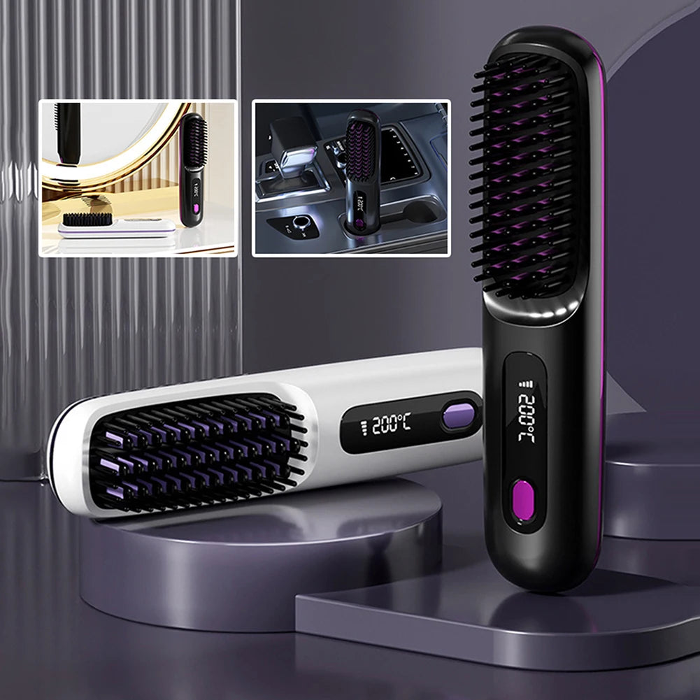 LCD wireless straightening comb rechargeable ceramic electric comb straightener portable negative ion non damaging heating comb - V.I.P Digital Presence