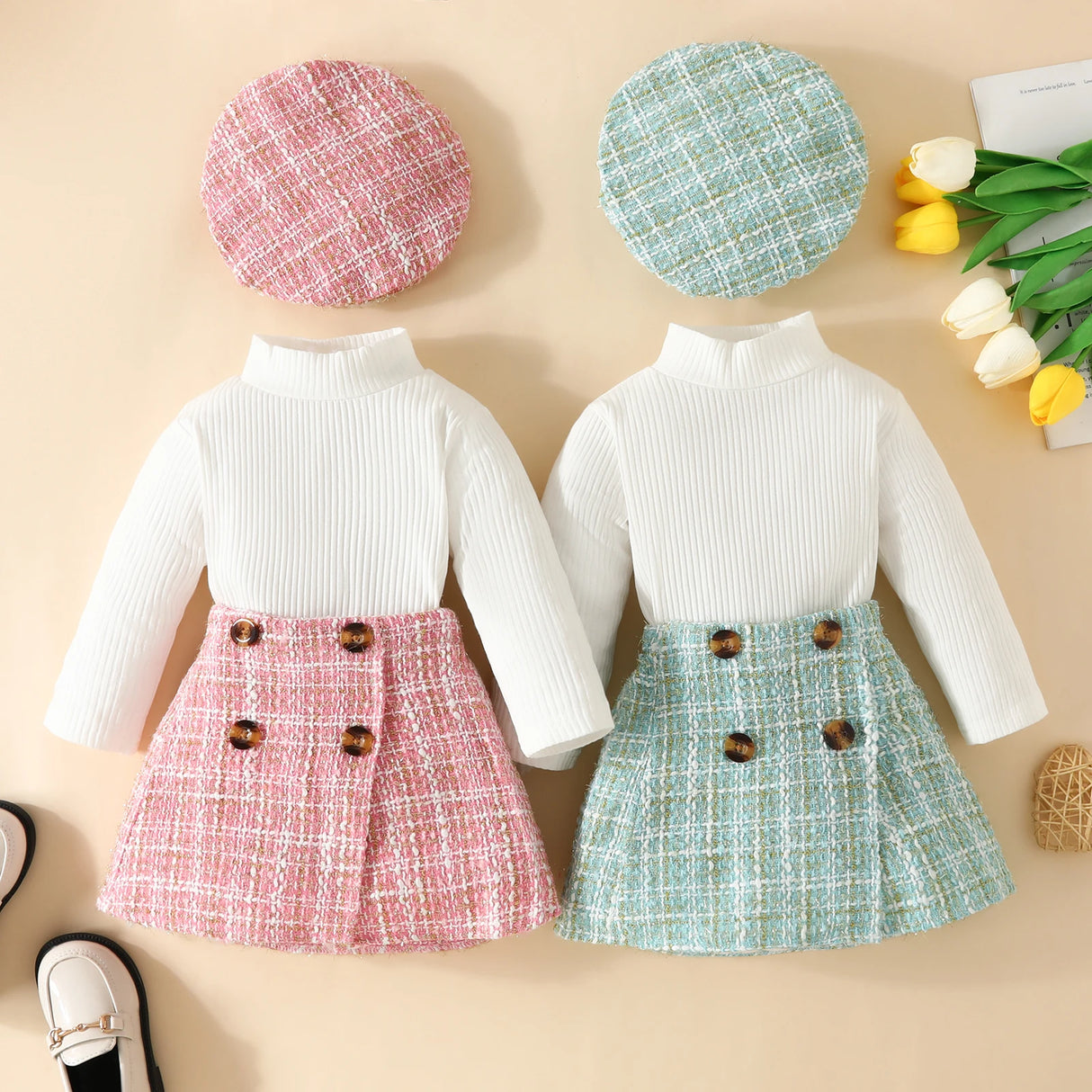 ma&baby 6M-3Y Toddler Infant Newborn Baby Girls Clothes Sets Knit Long Sleeve Tops Plaid Skrits Hat Fall Spring Outfits D05 - V.I.P Digital Presence
