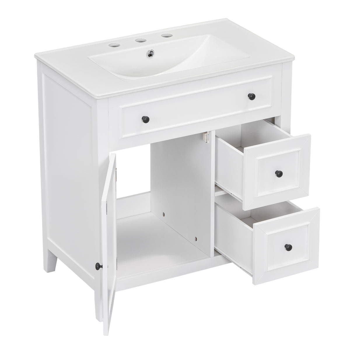 30" Bathroom Vanity with Sink Top, Bathroom Vanity Cabinet with Door and Two Drawers, Solid Wood Frame, One Package, White - V.I.P Digital Presence