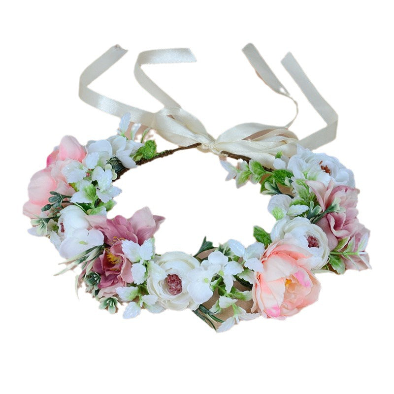 Flower garland headwear, forest style girl, sweet vacation, photography, hair accessories, simulated flowers, green leaves, flower garland - V.I.P Digital Presence