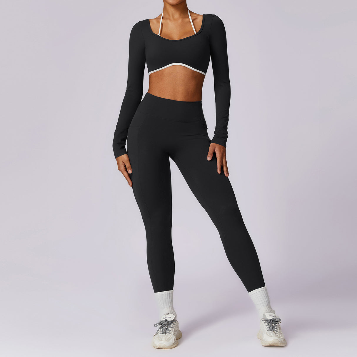 Color blocked back yoga suit set tight fitting sports and fitness suit for women - V.I.P Digital Presence
