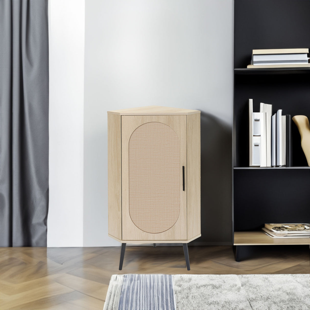 Corner cabinet ,Rattan door,Freestanding Corner Tables For Small Spaces, Corner Shelf Stand For Living Room, Kitchen - V.I.P Digital Presence