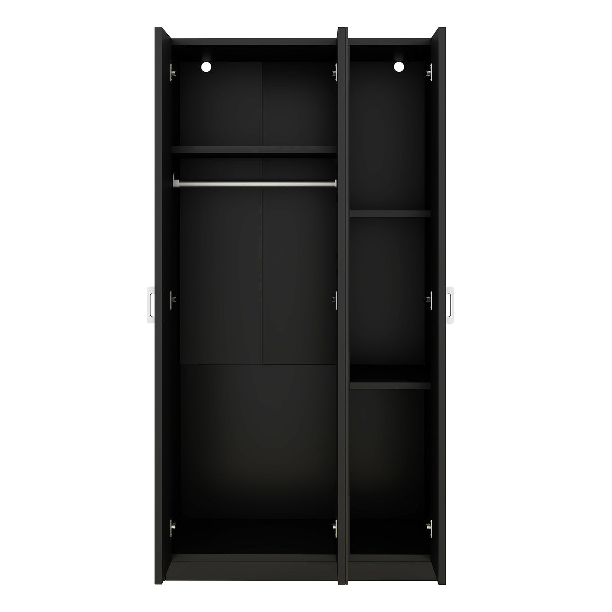 3 Door Wardrobe with Mirror, Armoire with Hanging Rod and 3 Fixed Shelves,Black - V.I.P Digital Presence