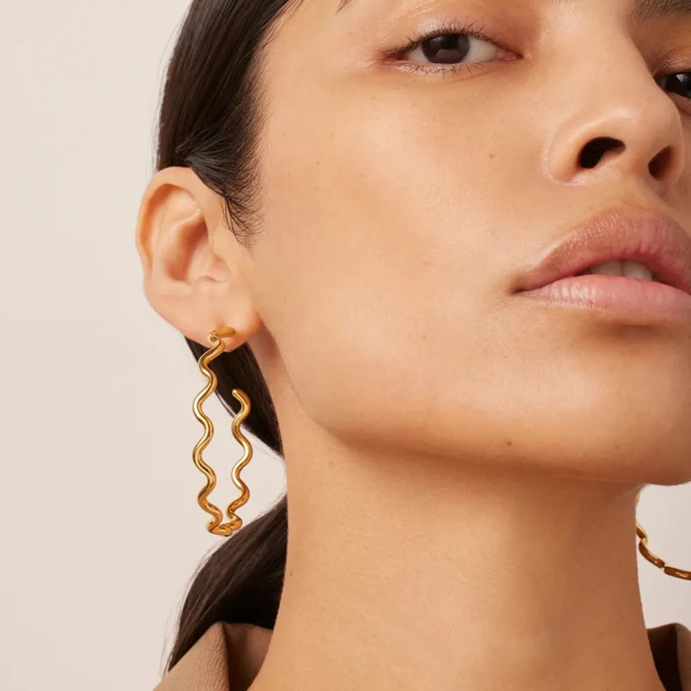 Stainless Steel Wave Shape C-Hoop Earrings - V.I.P Digital Presence