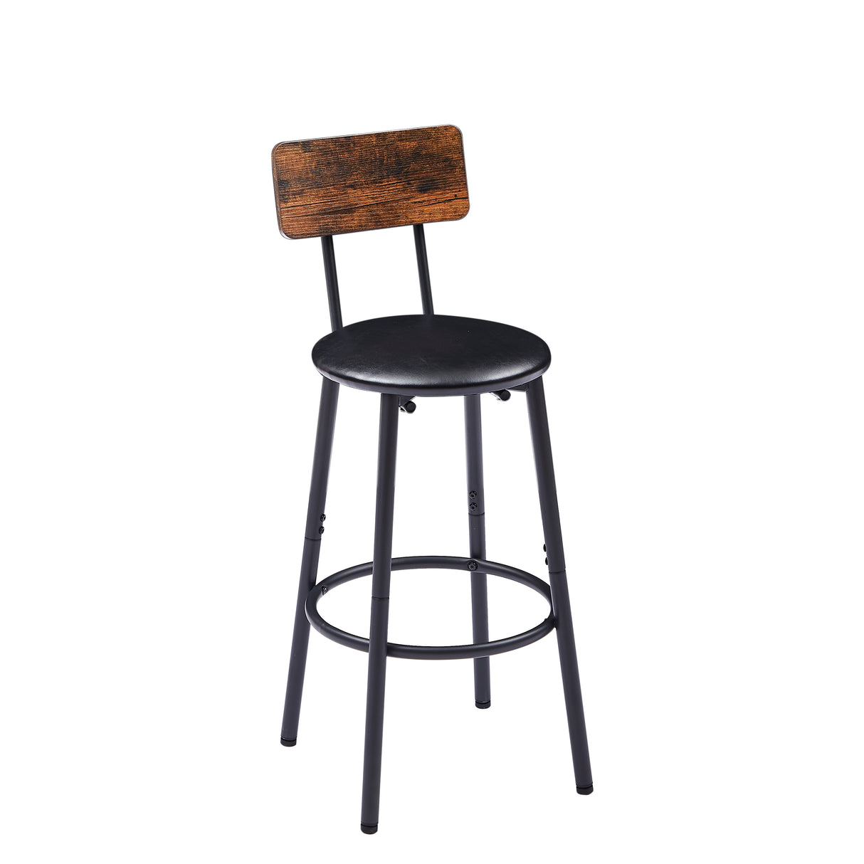 Round bar stool set with shelf upholstered stool with backrest Rustic Brown 23.62'' W x 23.62'' D x 35.43'' H - V.I.P Digital Presence