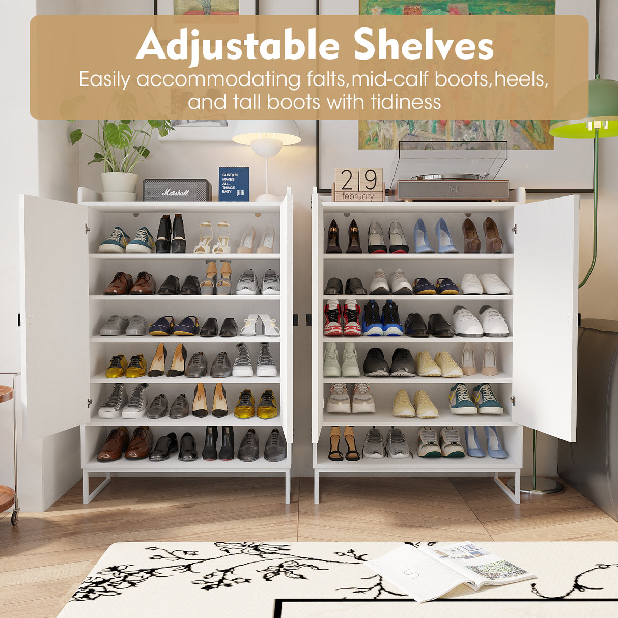 Shoe Cabinet with Doors, 6-Tier Shoe Storage Cabinet with Adjustable Shelves, Wooden Shoes Rack Shoe Storage Organizer - V.I.P Digital Presence