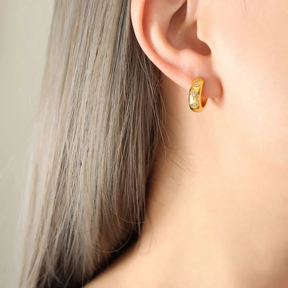 Zircon Titanium Steel Huggie Earrings - V.I.P Digital Presence