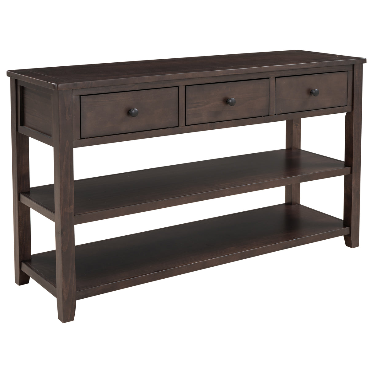 Retro Design Console Table with Two Open Shelves, Pine Solid Wood Frame and Legs for Living Room (Espresso) - V.I.P Digital Presence