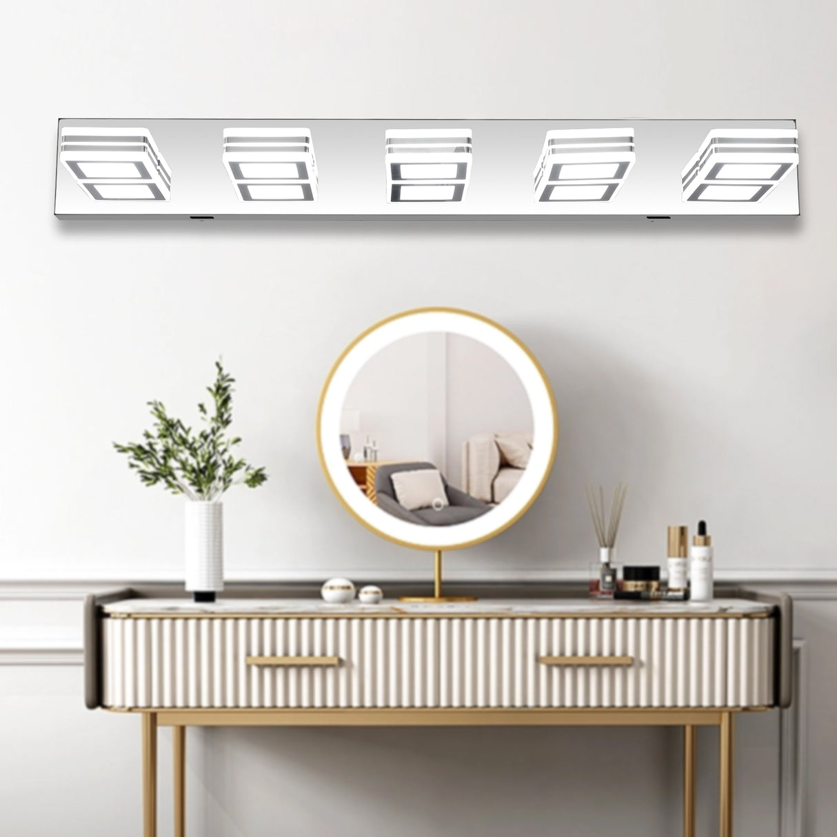 LED Modern Chrome Makeup Light, 5-Lights Acrylic Chrome Makeup Mirror Light - V.I.P Digital Presence