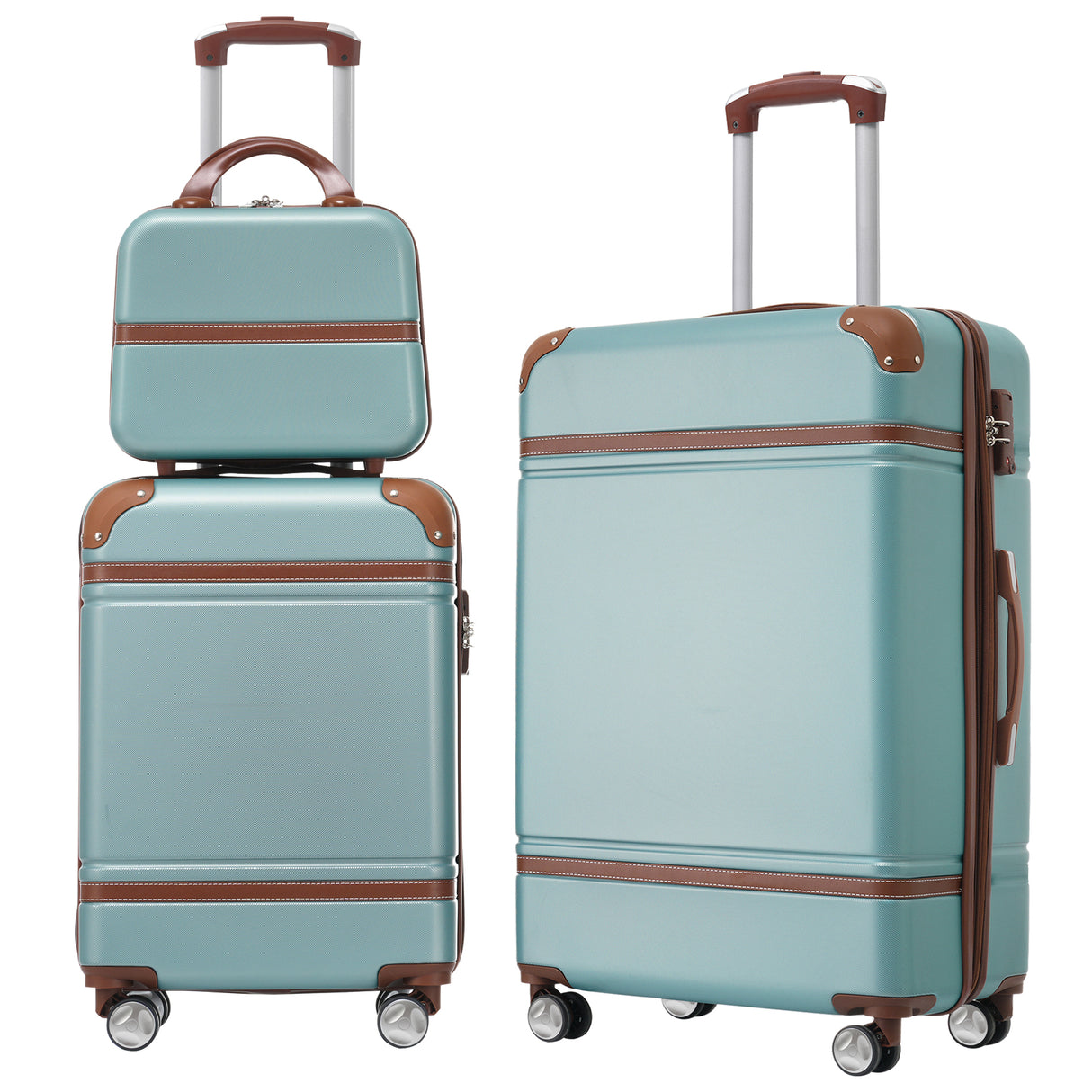 Hardshell Luggage Sets 3 Pieces 20"+24" Luggages and Cosmetic Case Spinner Suitcase with TSA Lock Lightweight,Green - V.I.P Digital Presence
