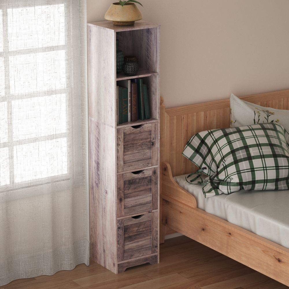 Bathroom Floor Cabinet with 3 Drawers 2 Shelves, Tall Narrow Bathroom Kitchen Pantry Storage Cabinet with Open Compartment Grey - V.I.P Digital Presence