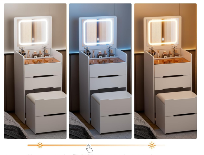 3 in 1 Vanity Desk with Plip Top Mirror,Small Make Up Vanity Set with Visible Glass Desktop,Compact Makeup Vanity with 3 Drawers - V.I.P Digital Presence