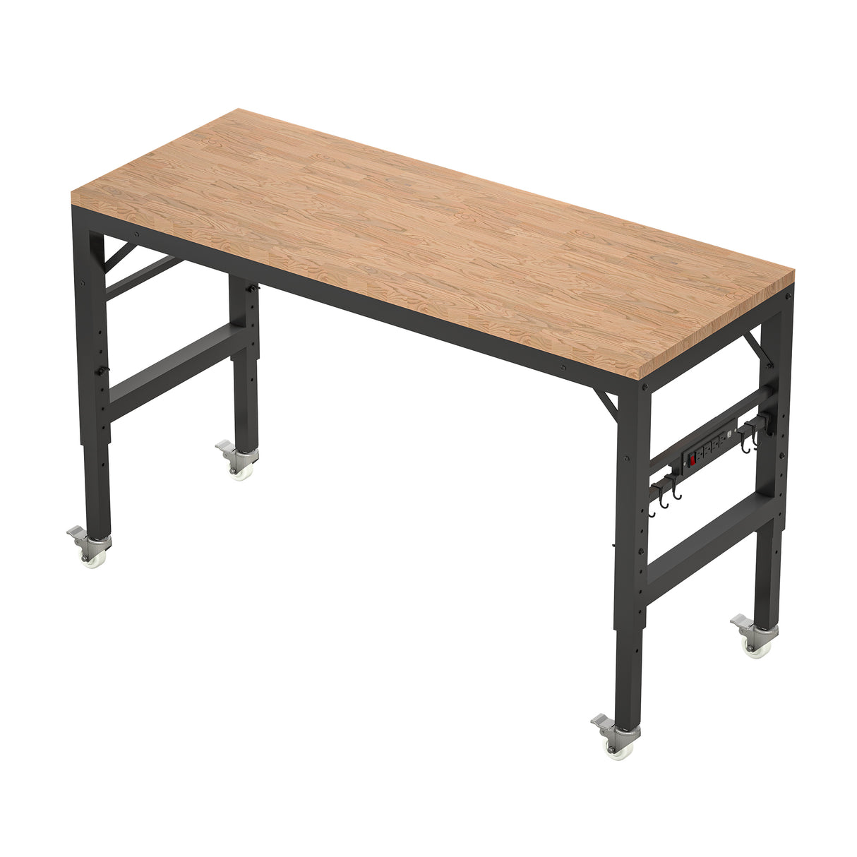 60 inch adjustable garage workbench, rubber wood heavy-duty workstation with power socket and wheels, 2000 pound load capacity - V.I.P Digital Presence