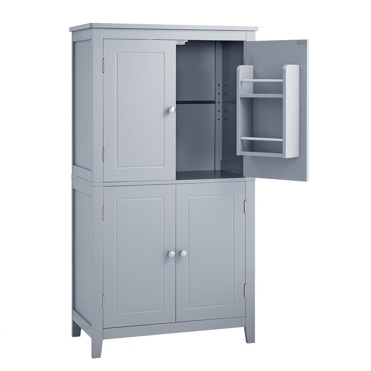 Bathroom floor storage cabinet, bathroom storage cabinet, 4-door independent cabinet, adjustable shelf, adaptive shelf, gray - V.I.P Digital Presence