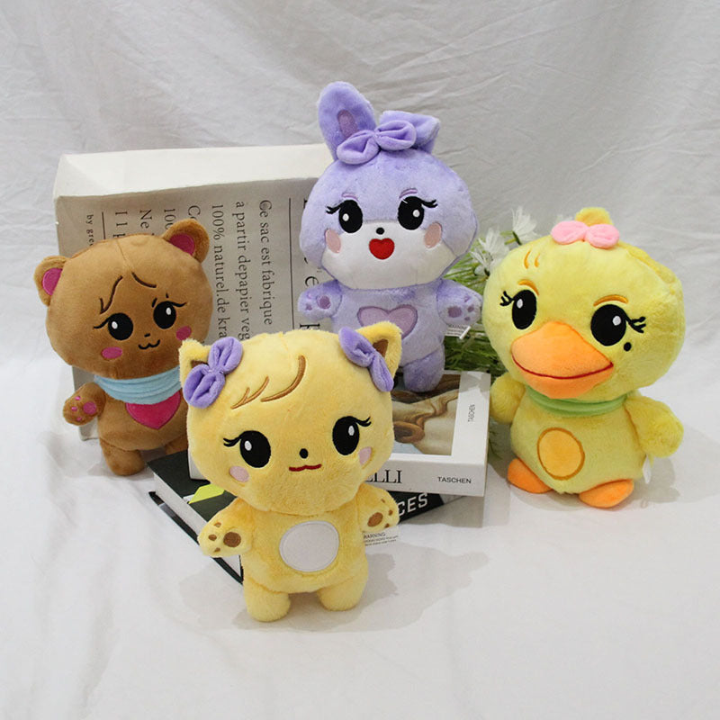 Cute Yellow Duck Bear and Purple Rabbit Plush Dolls