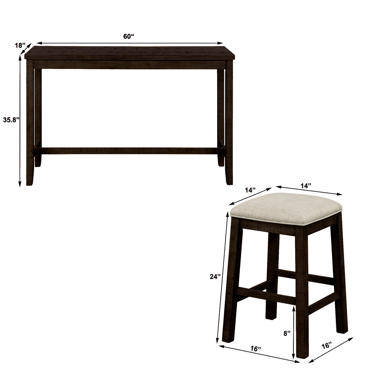 TOPMAX 4 Pieces Counter Height Table with Fabric Padded Stools, Rustic Bar Dining Set with Socket, Brown - V.I.P Digital Presence
