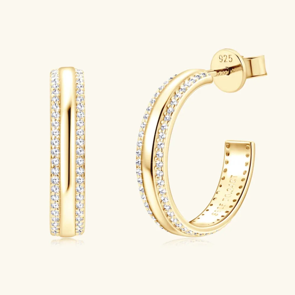 925 Sterling Silver Inlaid Moissanite C-Hoop Earrings - V.I.P Digital Presence