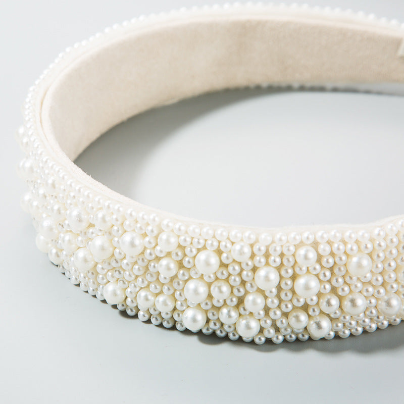 Trend Light Luxury Pearl Headband Hair Accessories Bride Retro Headwear Hand-Sewn Sponge Wide-Brimmed Headband - V.I.P Digital Presence