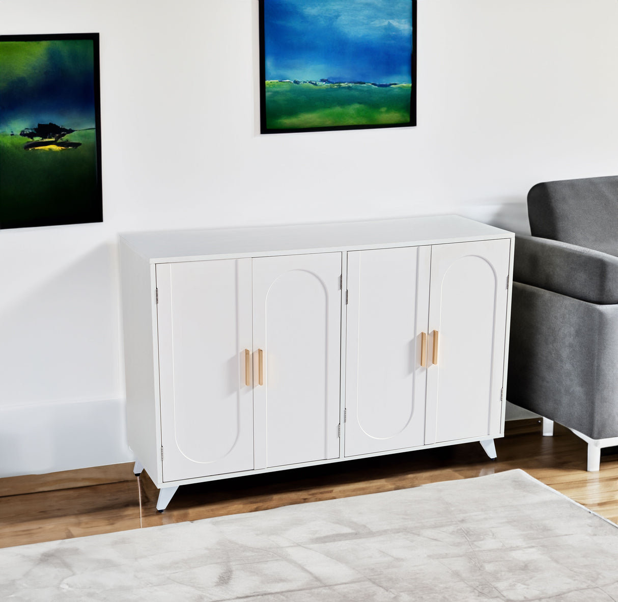 Sideboard Buffet cabinet with 4 doors and removable shelves, for living room, dining room, ivory white - V.I.P Digital Presence