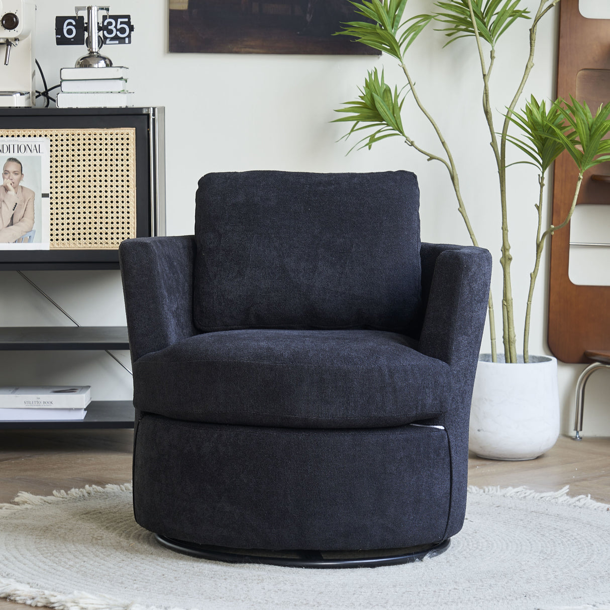 Rotating bucket chair living room comfortable circular sofa chair 360 degree rotating bucket chair armchair (black) - V.I.P Digital Presence