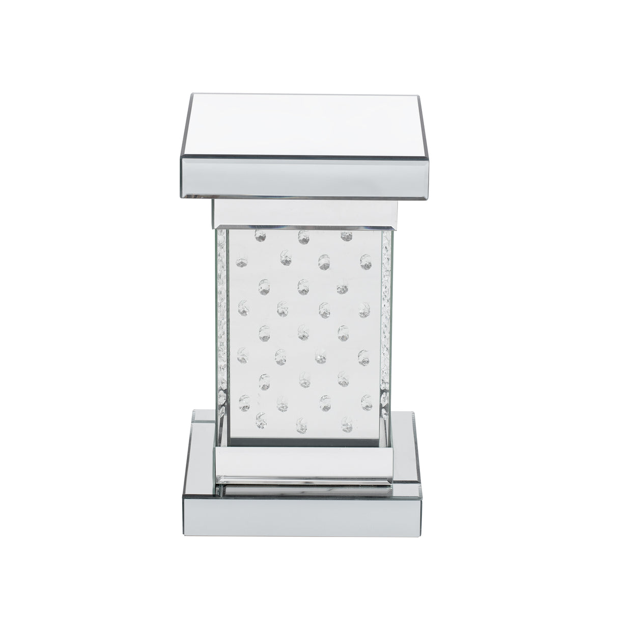 U-Can 11.8-inch silver square mirror coffee table with LED lights, modern crystal inlaid side table, no assembly required - V.I.P Digital Presence