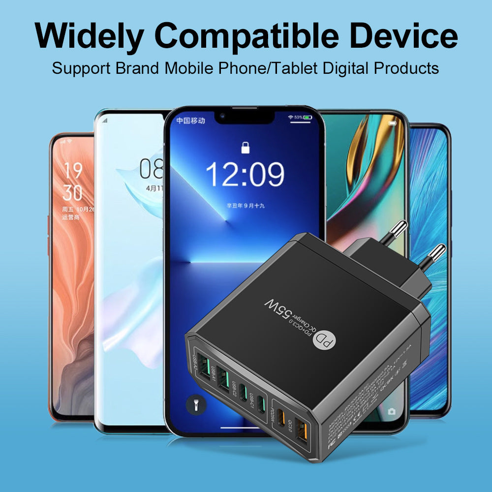 Cargador de teléfono móvil de carga rápida estándar PD55W QC3.0 + PD25W 3PD + 3USB cabezal de carga de viaje