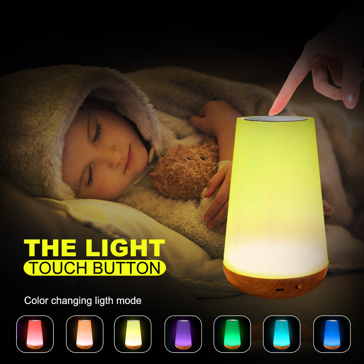 Wood grain remote control touch night light creative pat table lamp bedroom bedside lamp rainbow atmosphere light - V.I.P Digital Presence