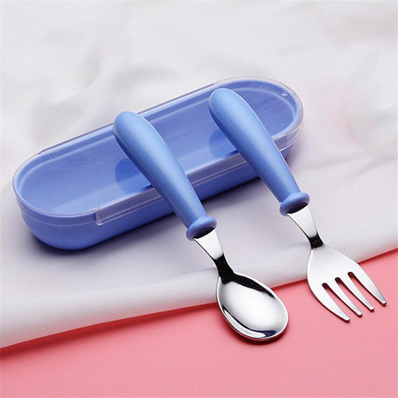 Juego de vajilla para bebés, utensilios para niños, vajilla de acero inoxidable para niños pequeños, cubiertos con dibujos animados, cuchara y tenedor para alimentar a bebés.