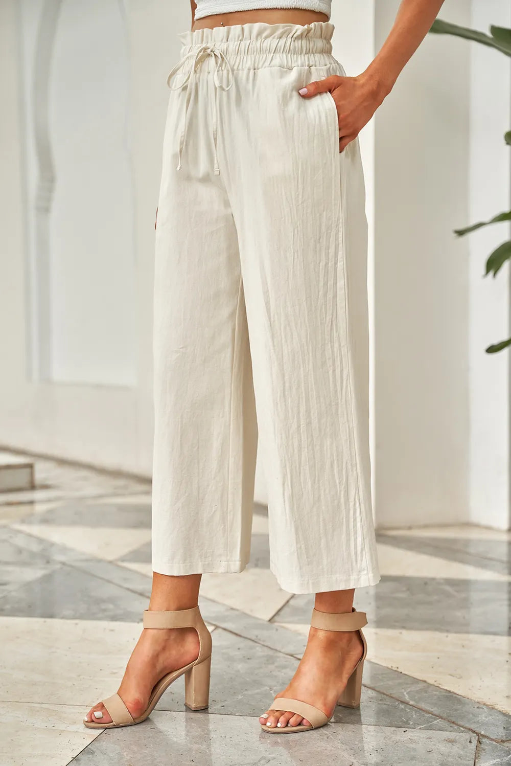 Drawstring Paperbag Waist Wide Leg Pants - V.I.P Digital Presence