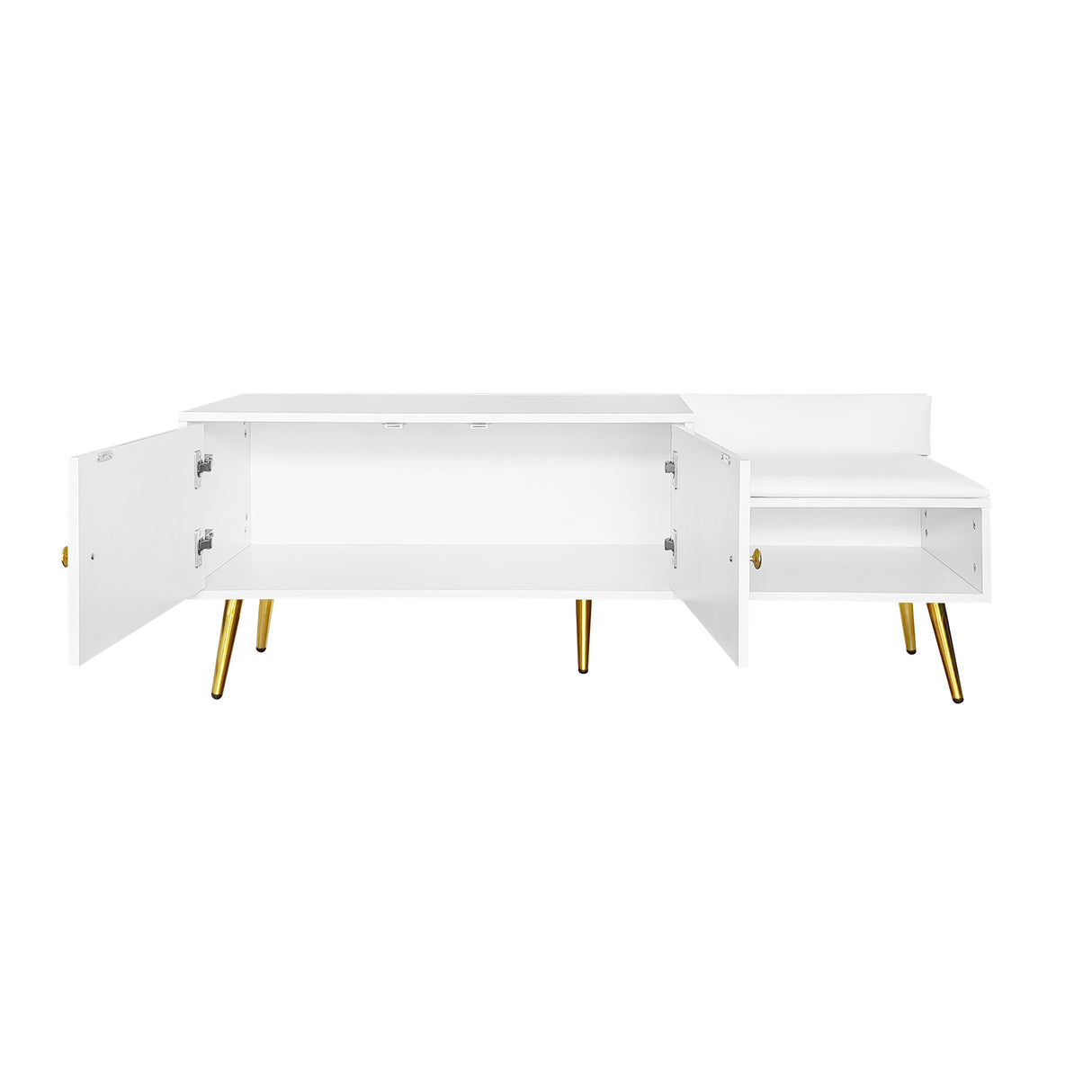 Modern Shoe Storage Bench with Hidden Storage and Upholstered Cushions for Bedside, Living Room and Entryway (White) - V.I.P Digital Presence