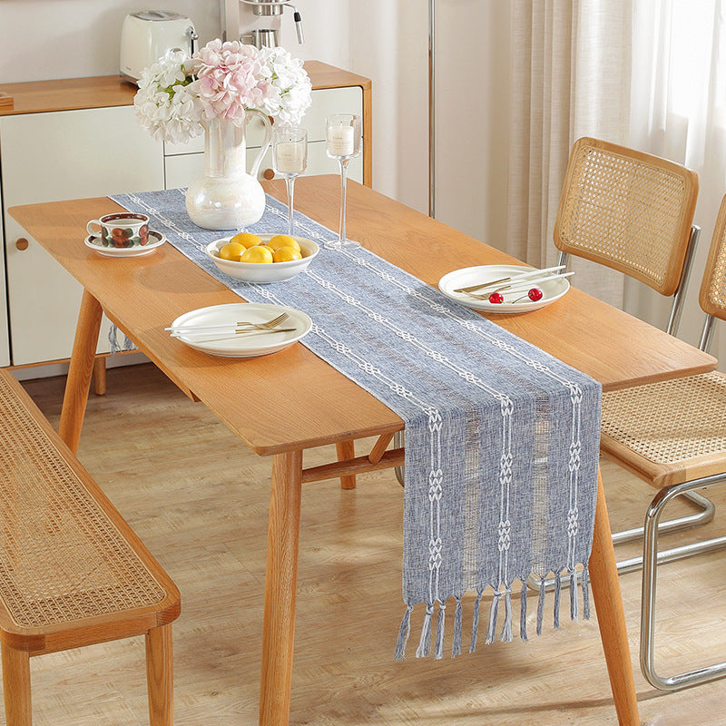 Hand - woven cotton and linen table flag with hollow tassels, suitable for household and rural dining tables - V.I.P Digital Presence