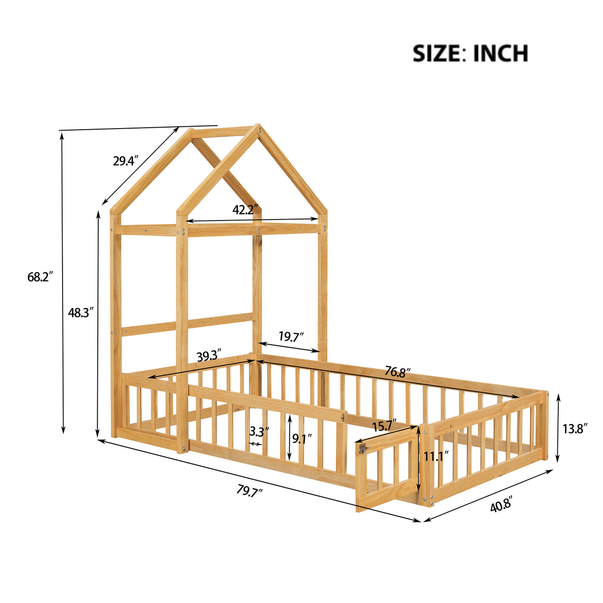 Wooden Twin Size Children's Bed with Detachable Headboard and Integrated Clothes Drying Rack, Natural - V.I.P Digital Presence