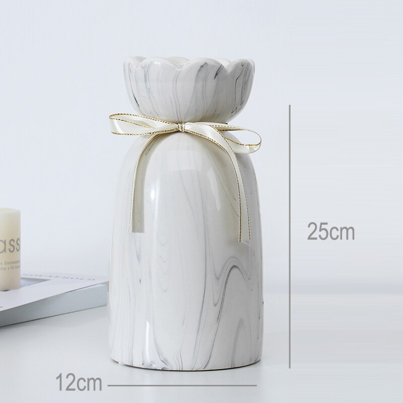 European-style creative ribbon ceramic vase dining room table dry flower arrangement table top decoration at home - V.I.P Digital Presence