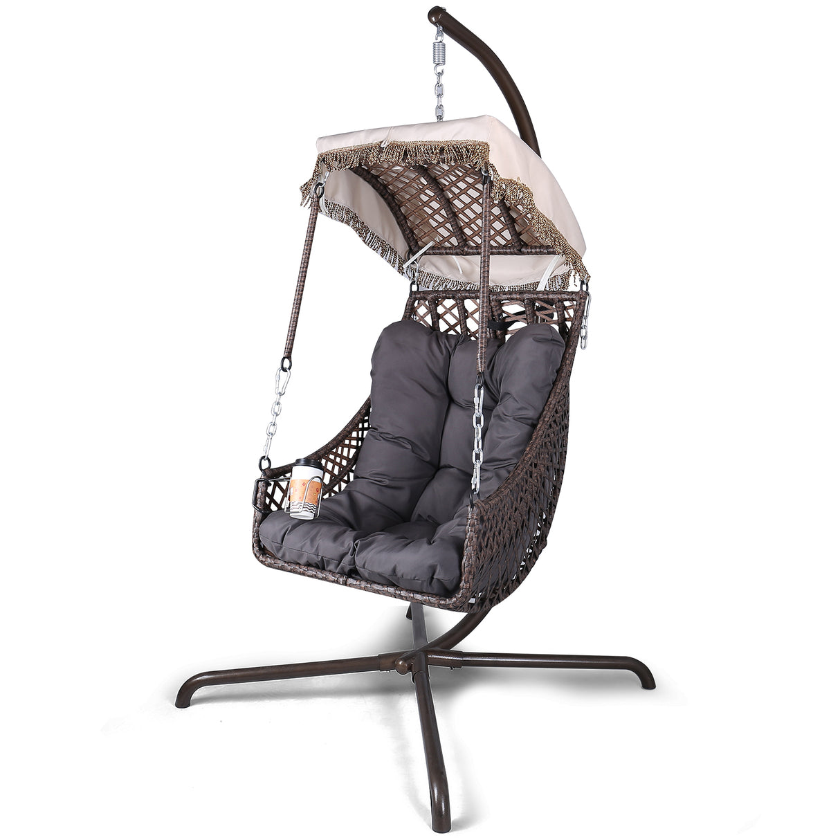 Swing Egg Chair with Stand Indoor Outdoor Wicker Rattan Frame 350lbs Capacity Hammock Chair - V.I.P Digital Presence