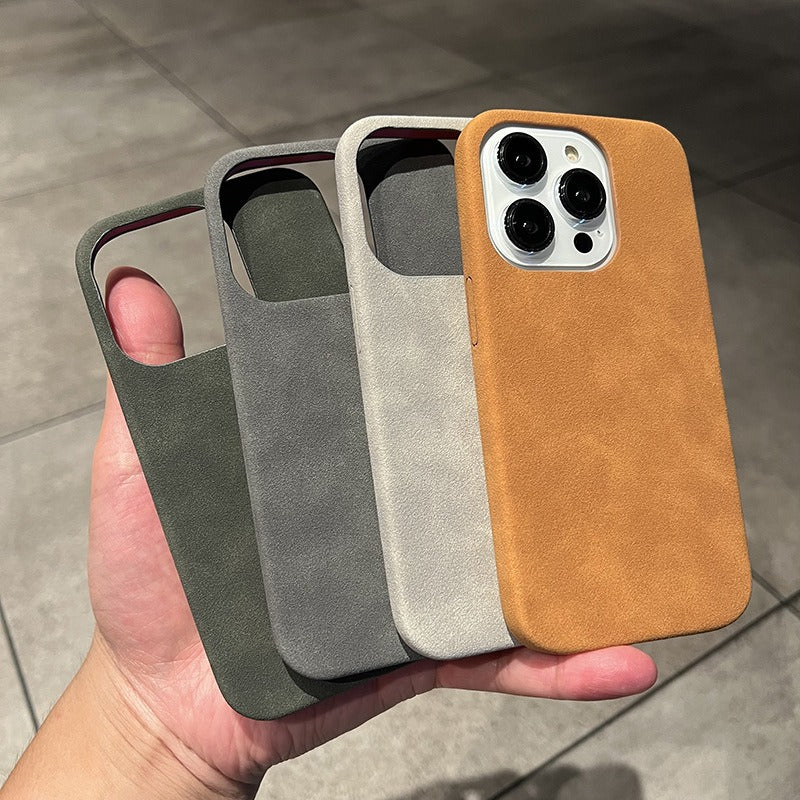 Suitable for iphone14promax mobile phone case suede pattern Apple 13 half package 12 anti-fall 11 net celebrity men's leather case - V.I.P Digital Presence