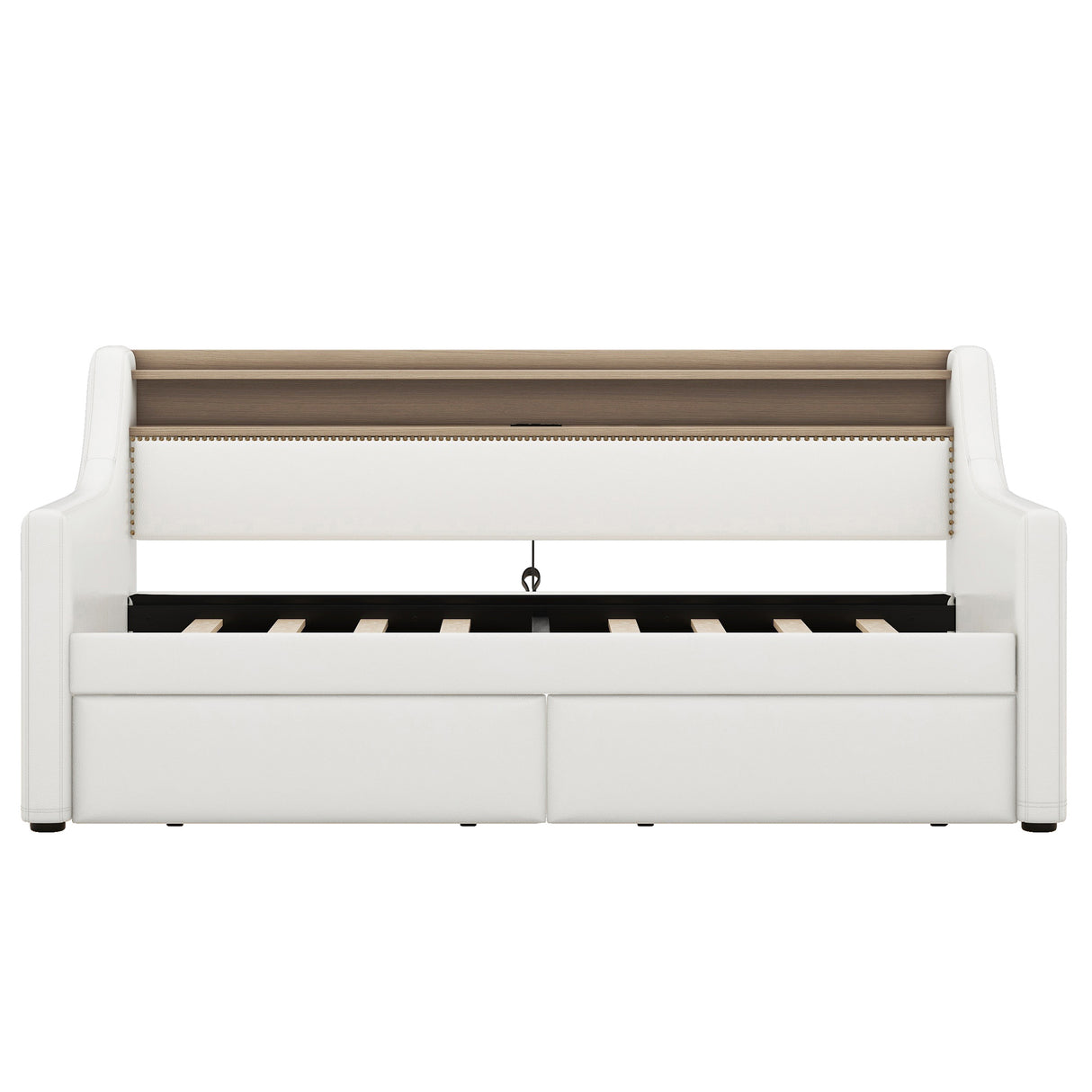 Twin Size Daybed with Drawers, Upholstered Daybed with Charging Station and LED Lights, White - V.I.P Digital Presence