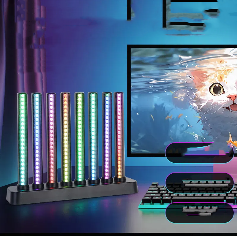 Striped RGB desktop ambient light, colorful ABS music rhythm e-sports bedroom desktop ambient light - V.I.P Digital Presence