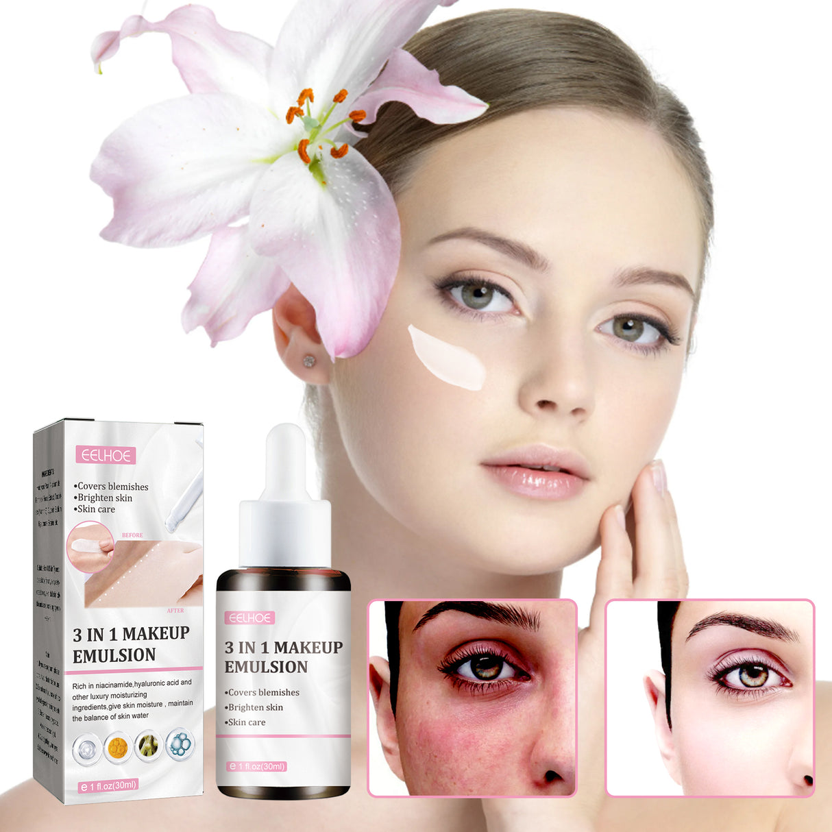 Crema 3 en 1 sin maquillaje Bare Base No Fake White, hidratante, correctora e iluminadora.