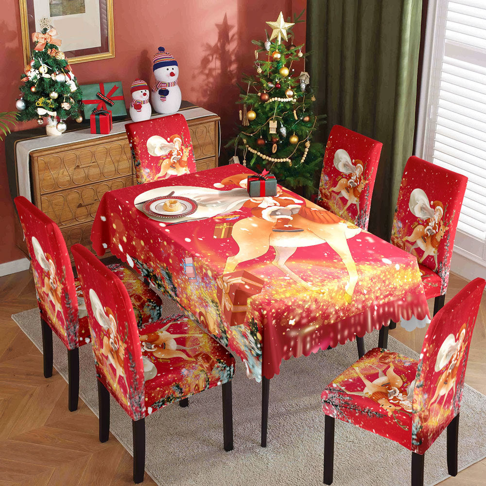 Christmas printed tablecloth, chair cover, waterproof, oil resistant, festive decoration, dining table cloth, chair cover, universal household use - V.I.P Digital Presence